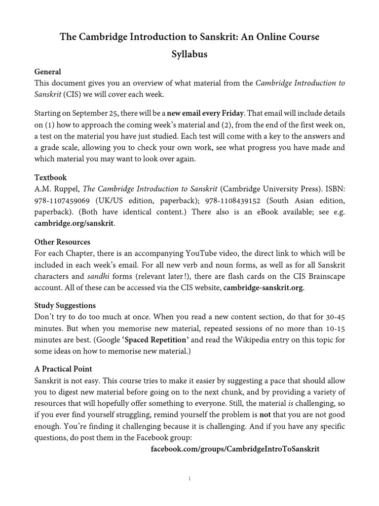 Cambridge Syllabus Term 1 PDF Sanskrit Cognition
