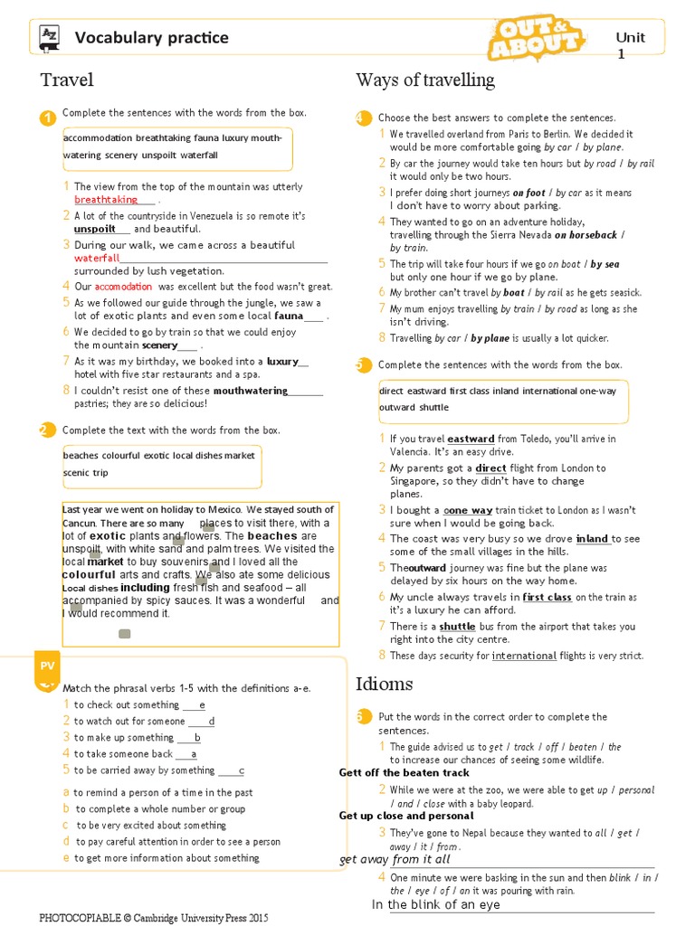 Travel ways of travelling vocabulary practice pdf