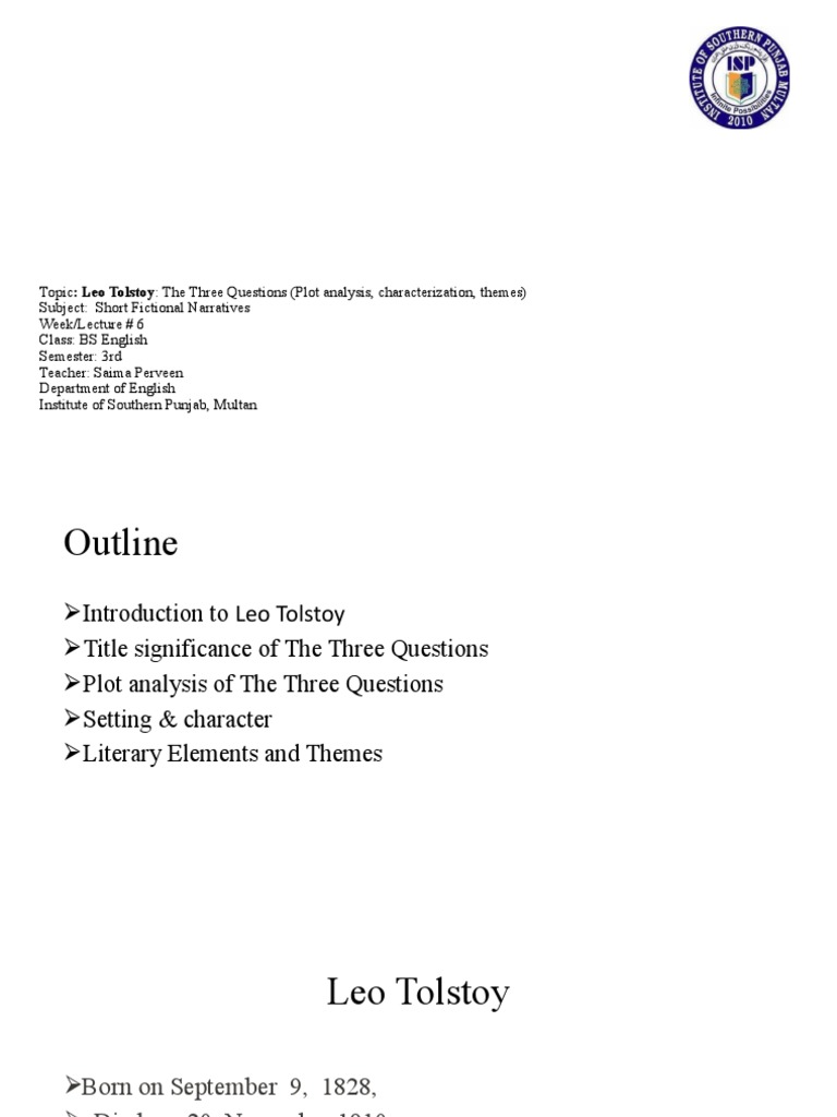The Three Questions PDF Leo Tolstoy