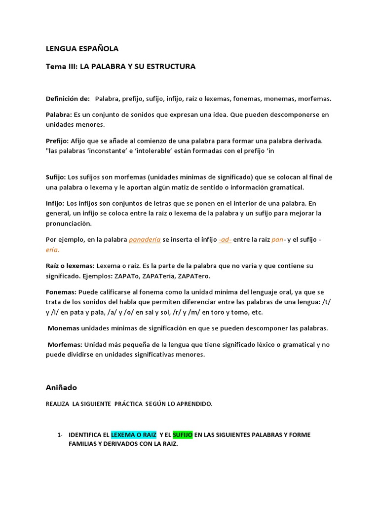 150633_PRACTICA DE LA PALABRA Y SU ESTRUCTURA | PDF | Palabra ...