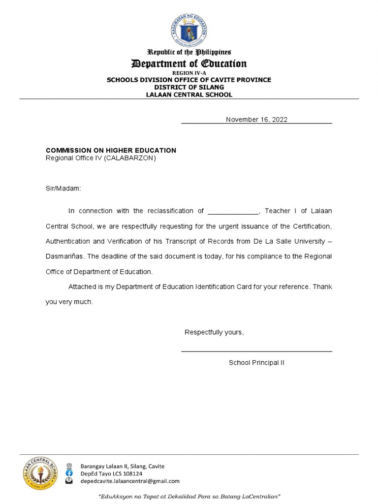 Sample request for cav ched pdf