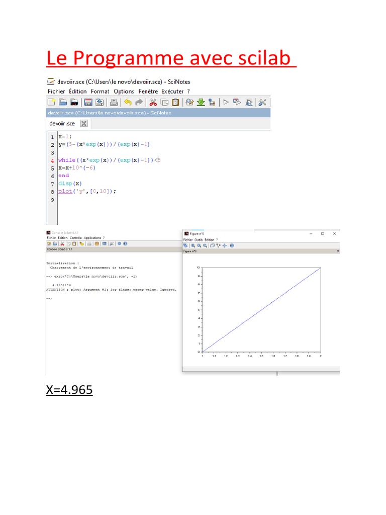 Initiation à Scilab : X=4.965 | PDF