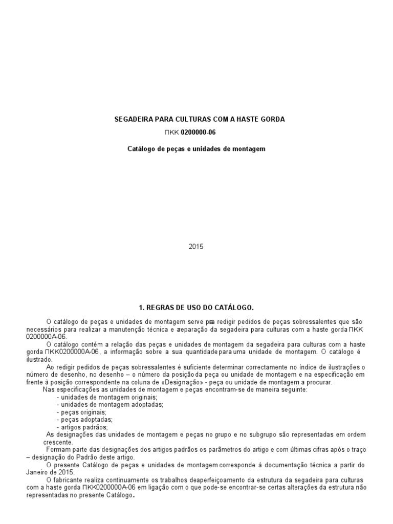 Catálogo de Peças Segadeira ПКК 0200000-06 | PDF | Bens manufaturados ...