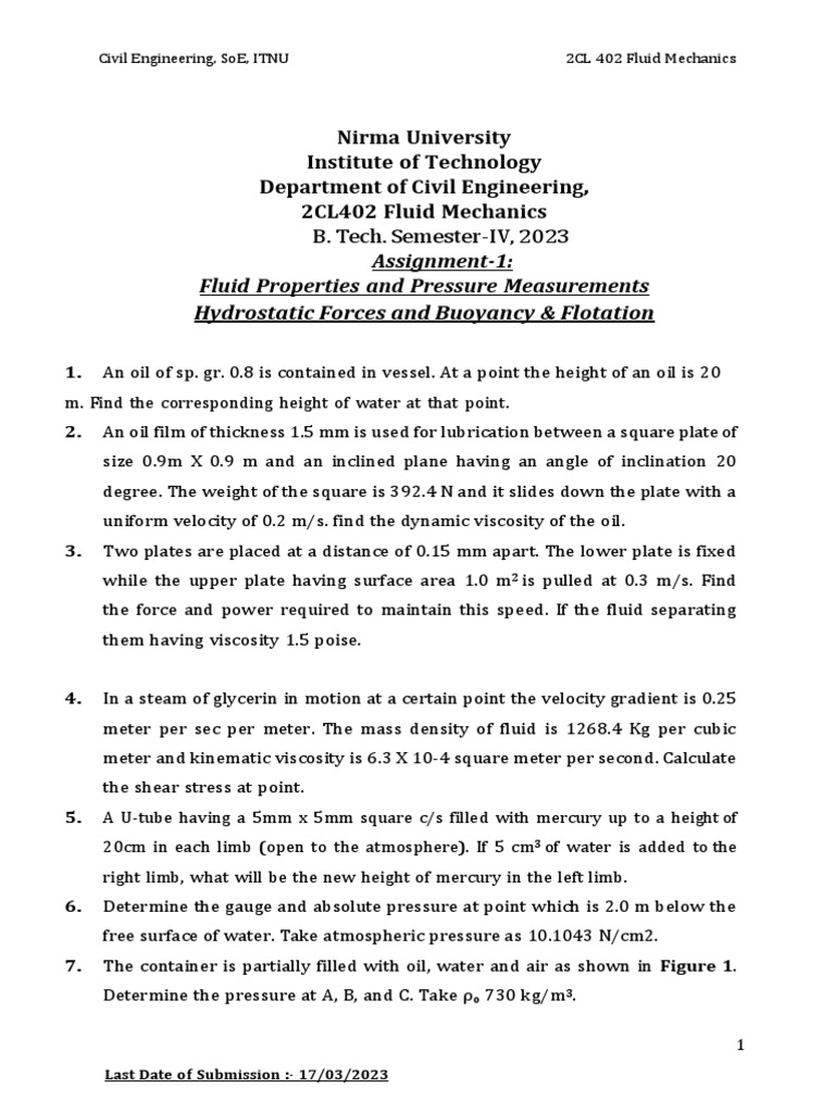 Assignment 1 fm 2023 pdf pressure measurement pressure