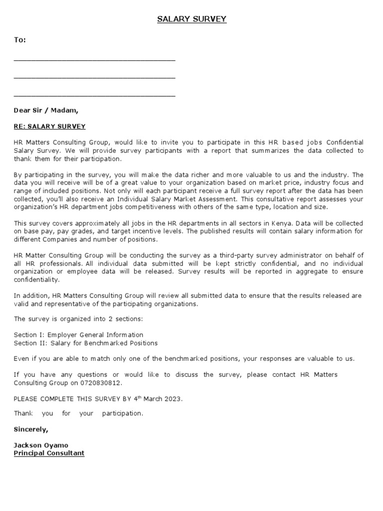 HR Salary Survey Template PDF Employment Salary