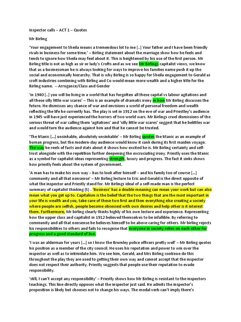 Inspector Calls 40 Quotes | PDF | Capitalism | Morality