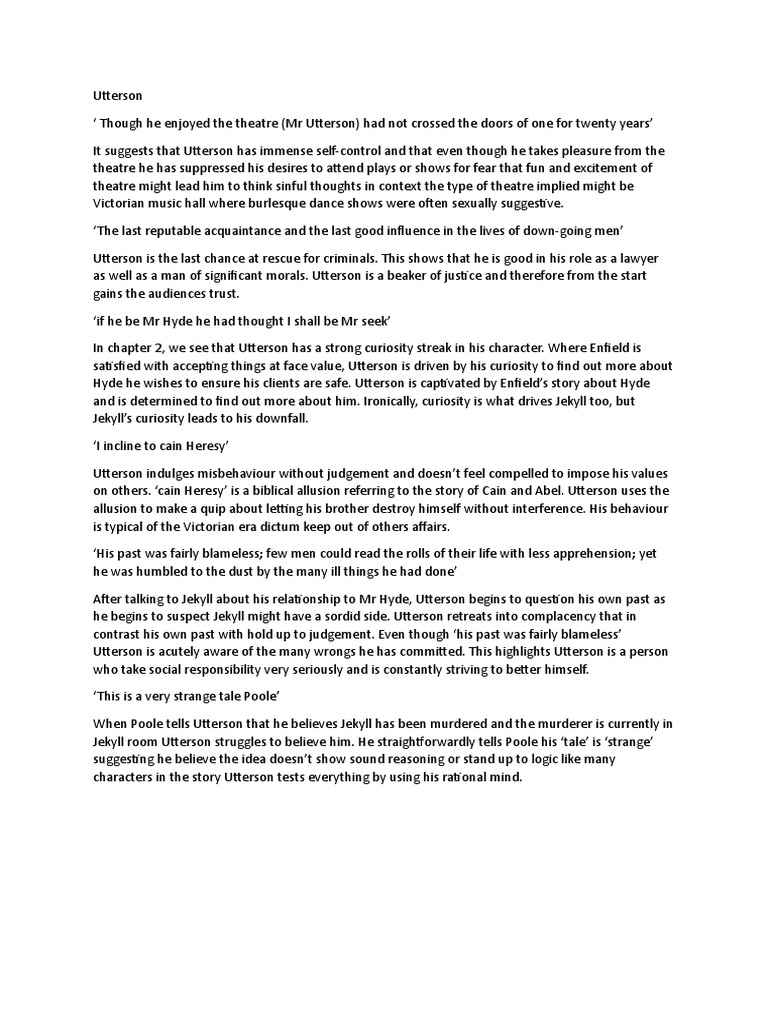 Mr Utterson Important Quotes