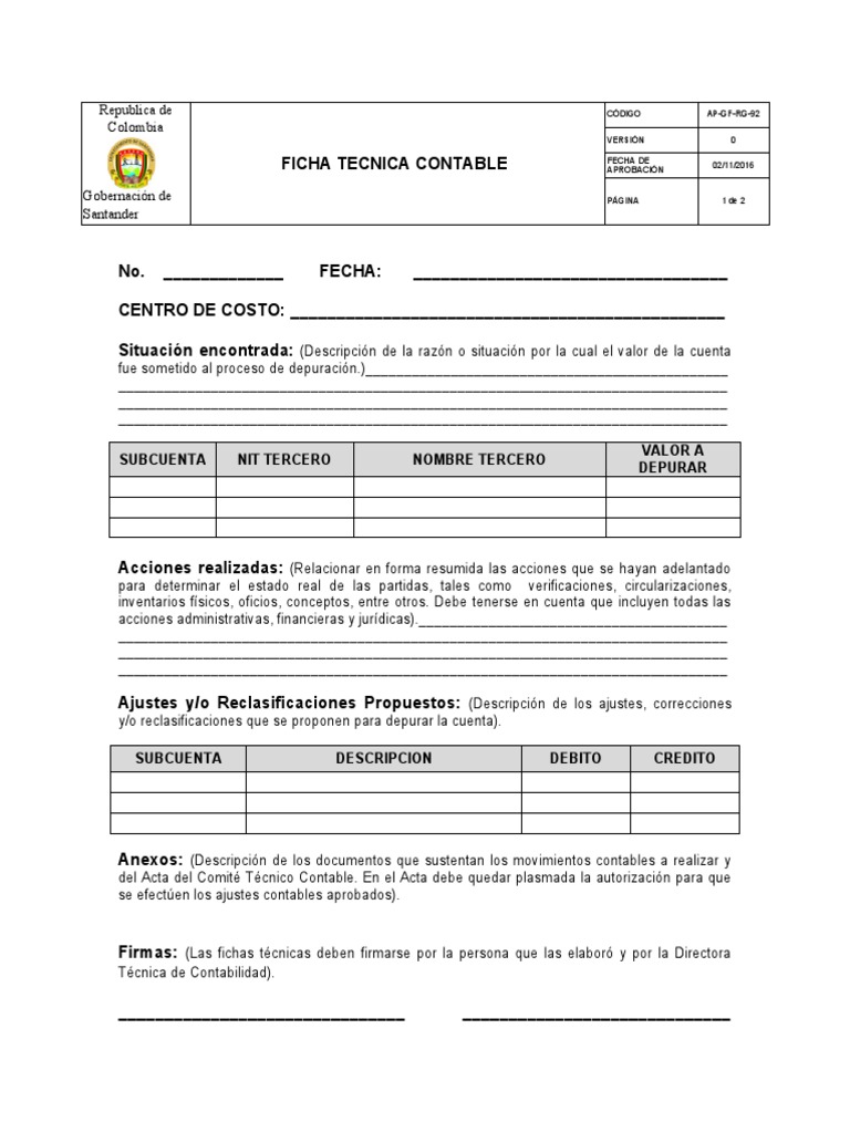 Ficha Técnica Contable de Depuración | PDF