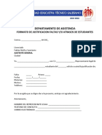 Departamento de Asistencia: Formato de Justificacion Faltas Y/O Atrasos de Estudiantes