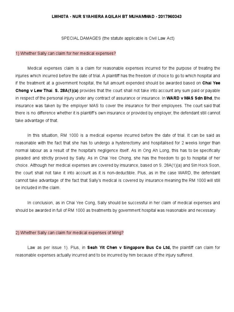 Comprehensive Analysis of Special Damages Claims in a Medical