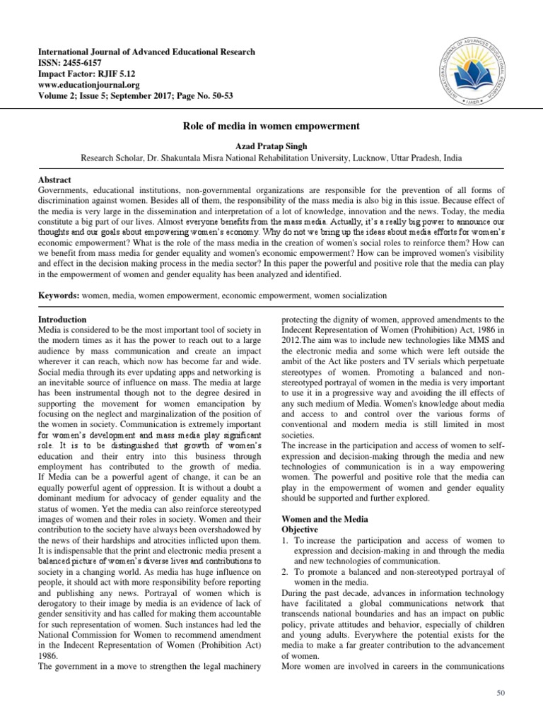 Role of Media in Women Empowerment - International Journal of Advanced ...