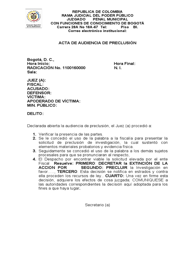 Acta de Audiencia de Preclusión | PDF