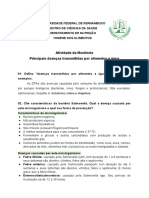 Atividade Da Monitoria Principais Doenças Transmitidas Por Alimentos e Água