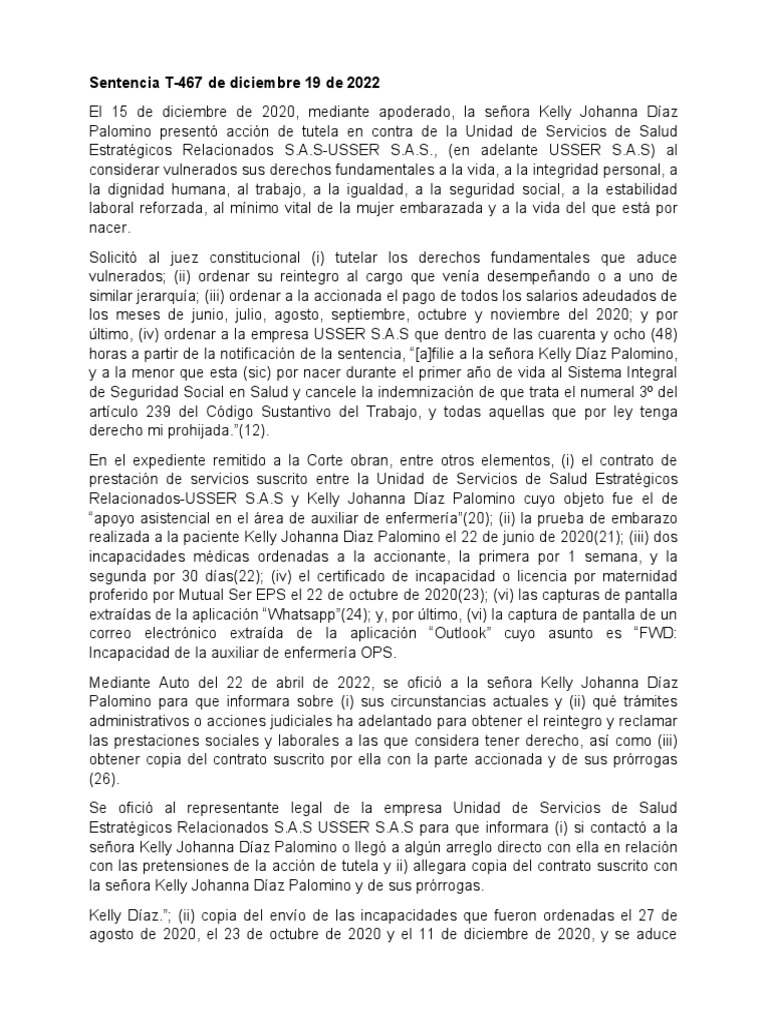Sentencia T-467 de Diciembre 19 de 2022 | PDF | Derecho Constitucional