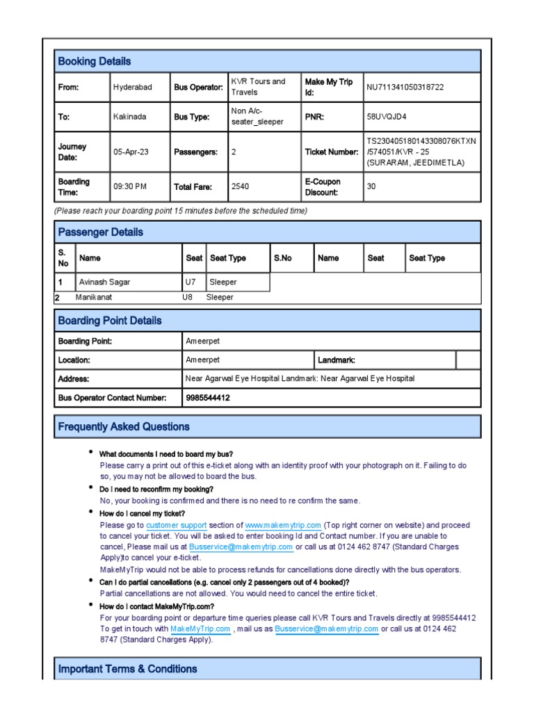 Hyderabad to Kakinada Bus Ticket Details | PDF | Bus | Ticket (Admission)
