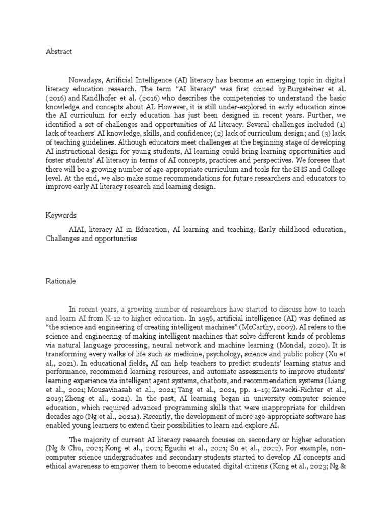 Enhancing AI Literacy in Early Education | PDF | Artificial ...