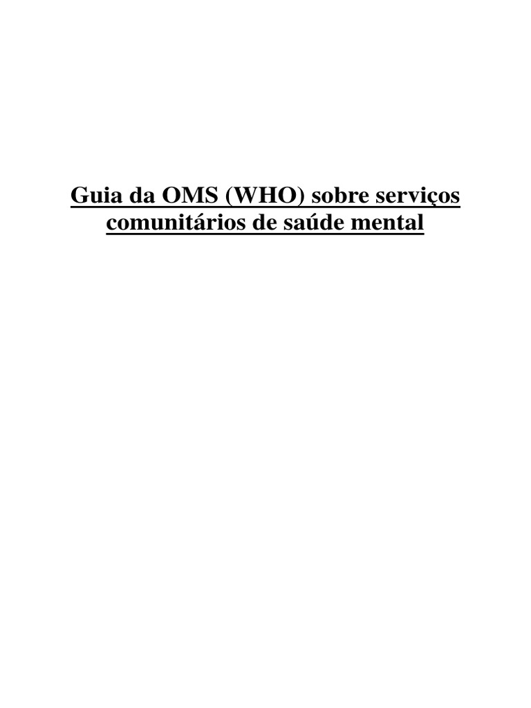 Guia da OMS sobre Saúde Mental Comunitária | PDF | Saúde mental | Família
