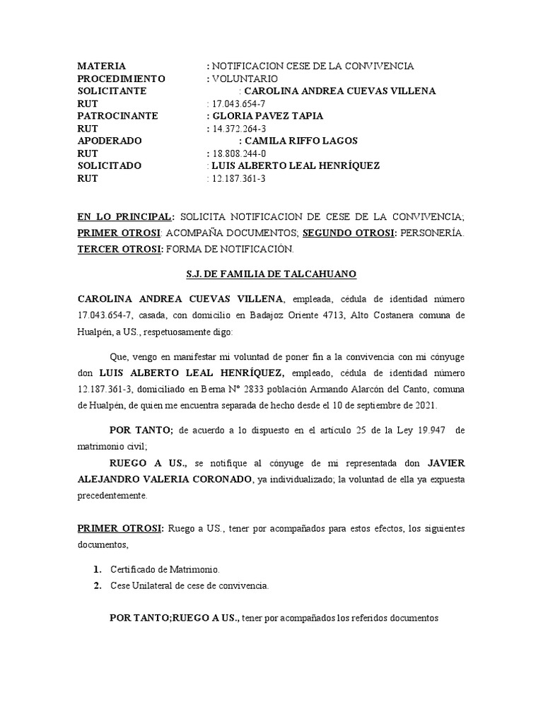 Notificación de Cese de Convivencia | PDF | Principios éticos | Gobierno
