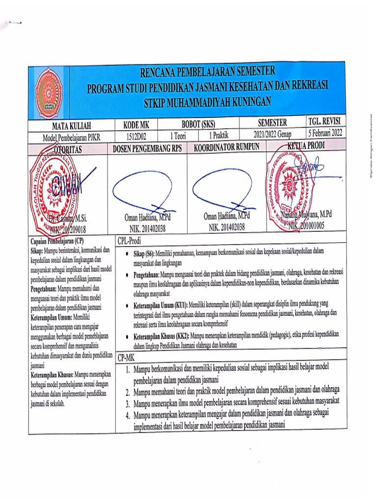 Rps Model Pembelajaran Pdf