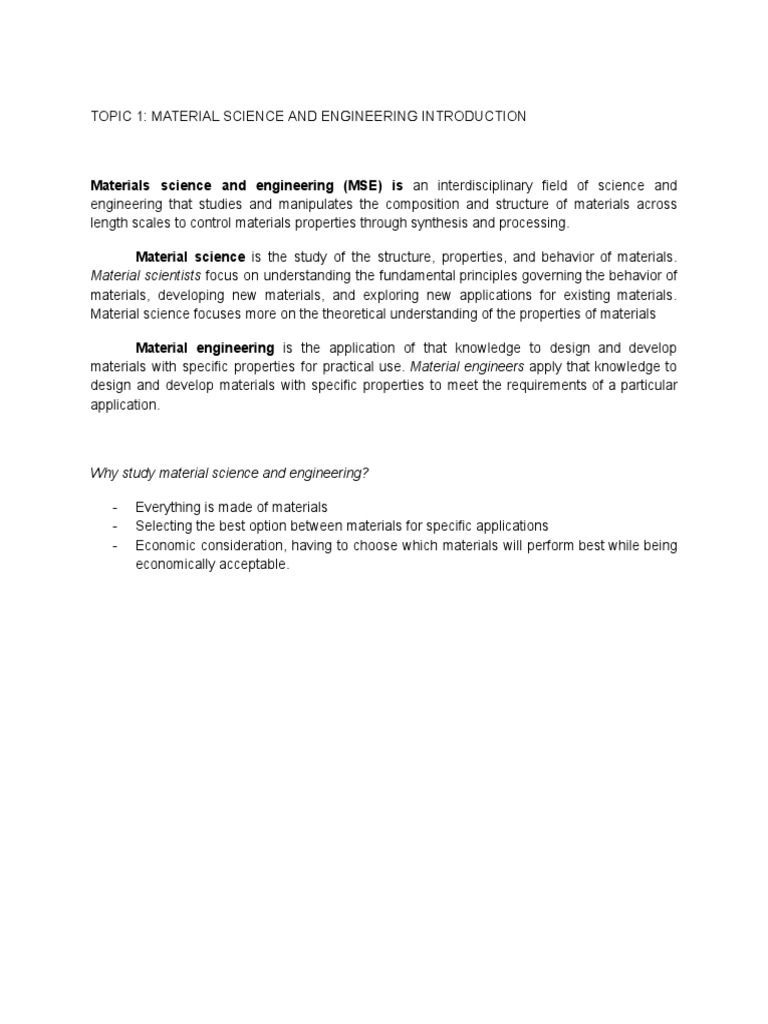 Material Science And Engineering Midterm Notes Pdf Chemical Bond