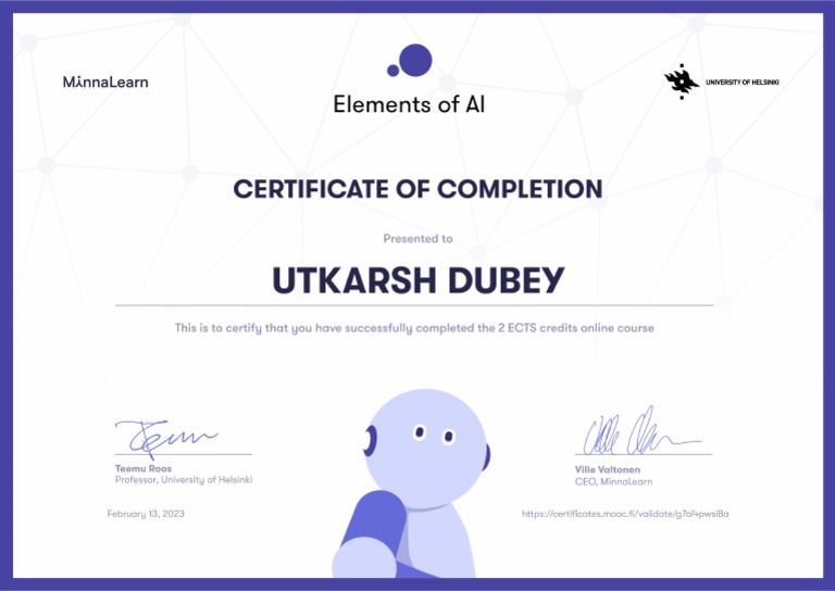 Element of AI Certificate | PDF