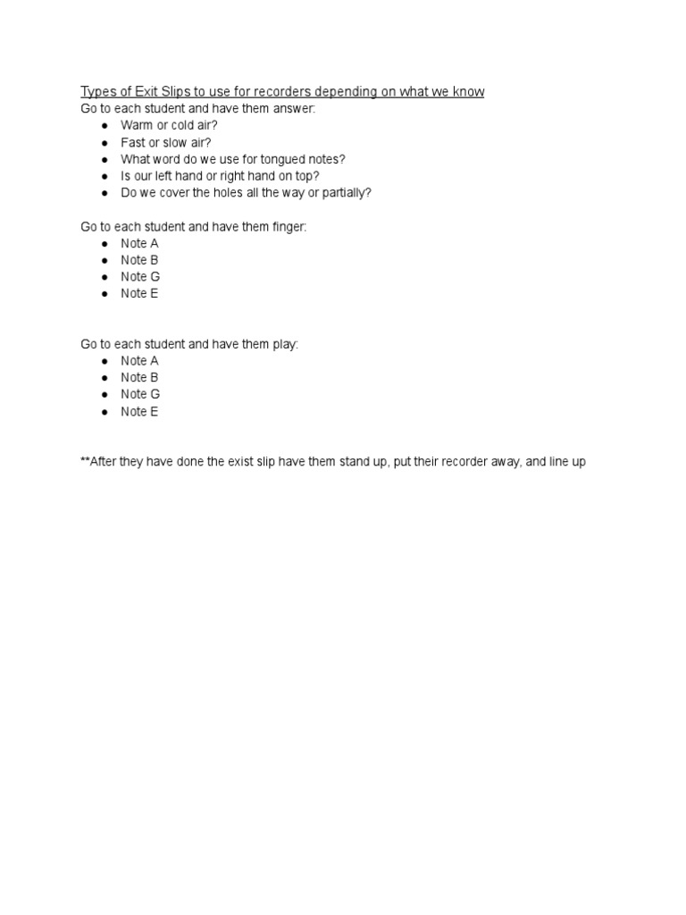 Types of Exit Slips To Use For Recorders PDF