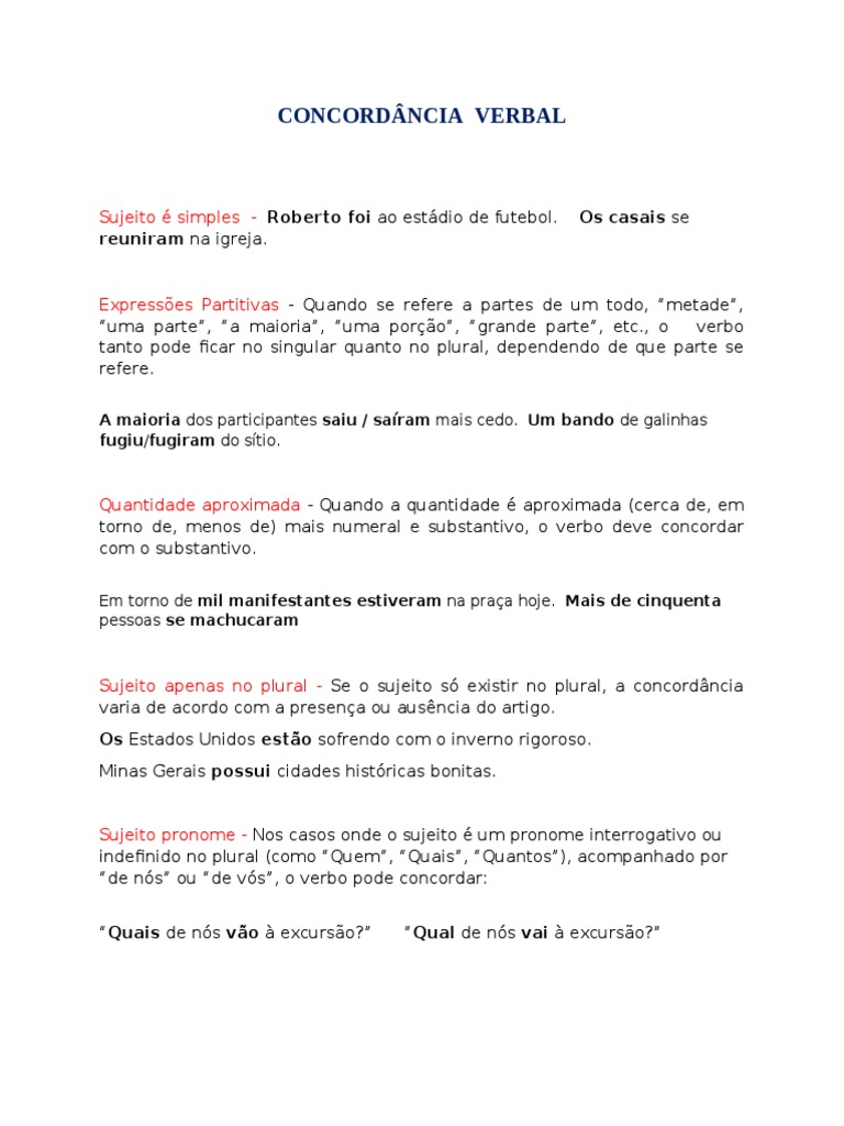 LPLC - Concordância - Verbal e Nominal | PDF | Assunto (gramática ...