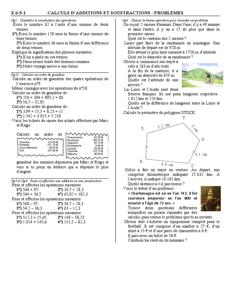 X 6-5-1 Calculs D'Additions Et Soustractions - Problèmes | PDF