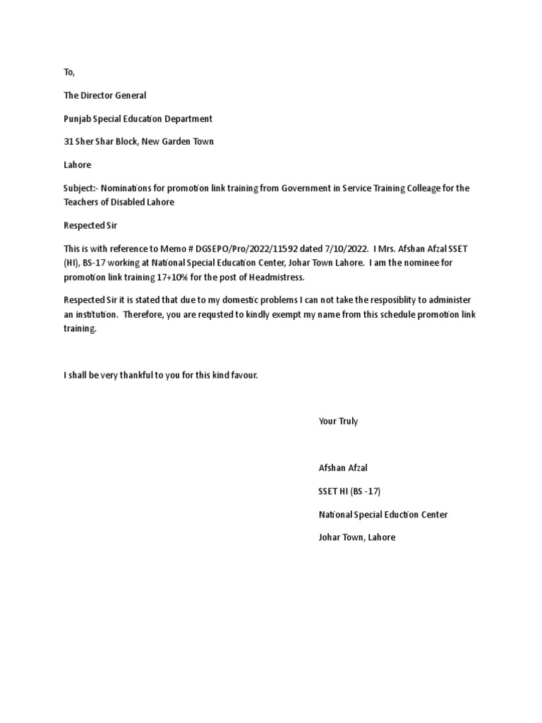Training Letter | PDF