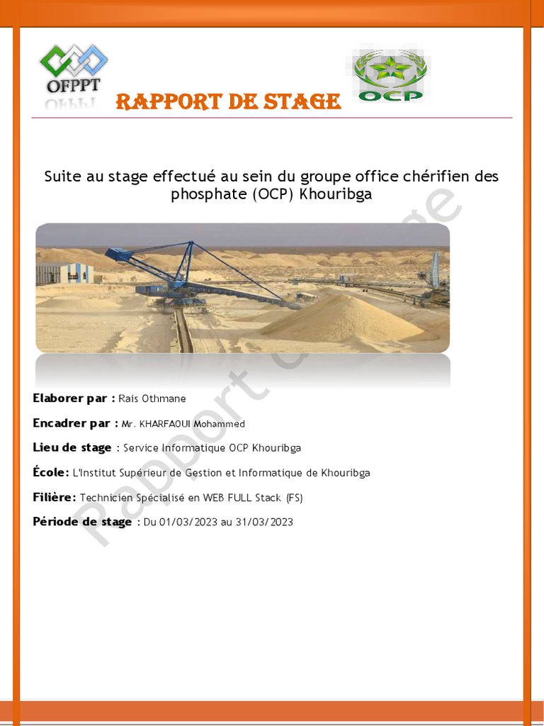 Rapport de stage OCP Khouribga 2023 | PDF | Informatique | Informatique