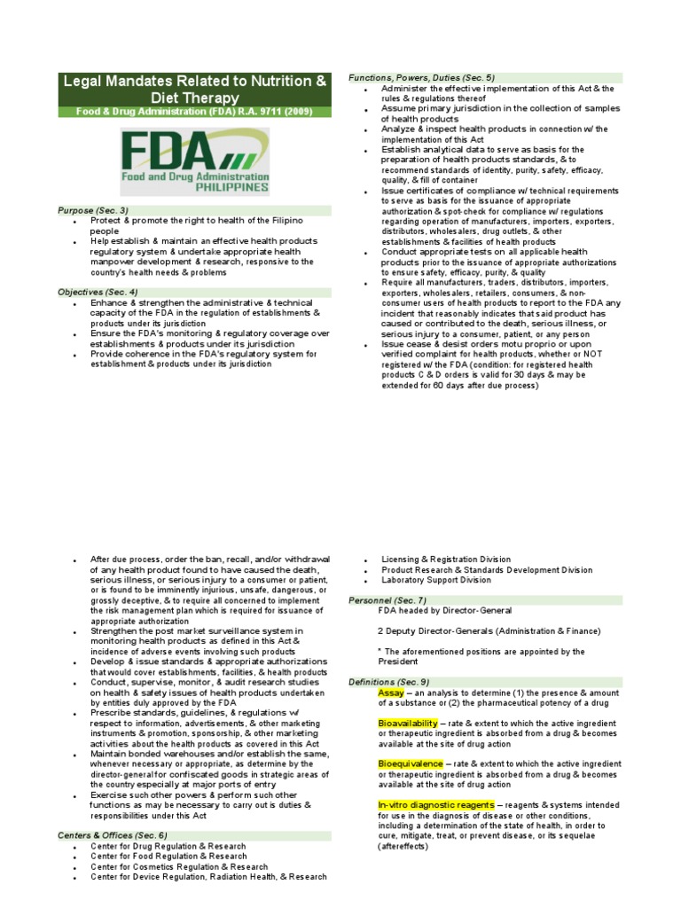 Functions and Regulatory Powers of the Philippines Food and Drug ...