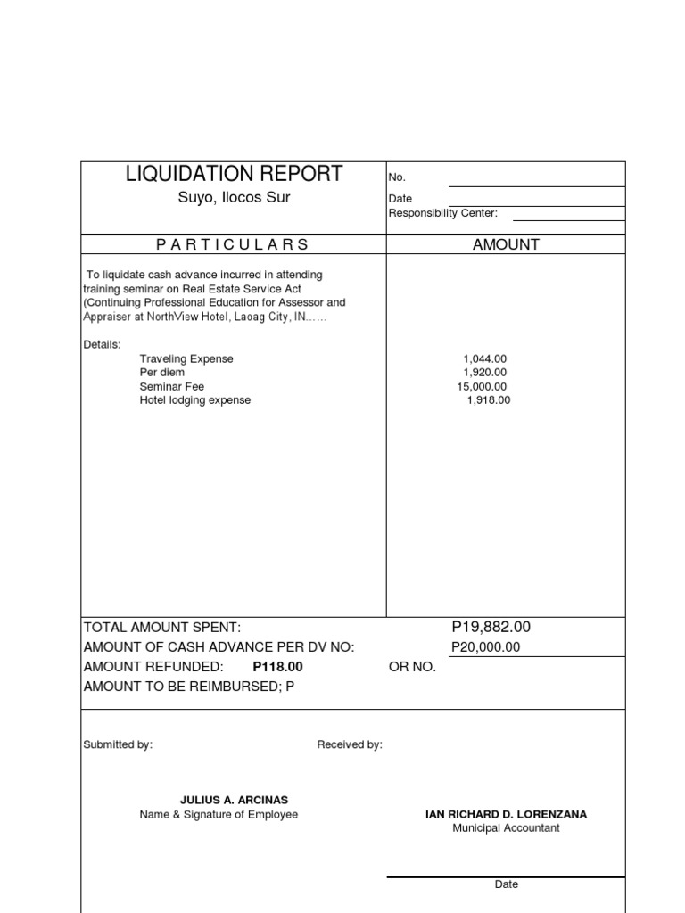 Liquidation Report Example 1 PDF Per Diem Services (Economics)