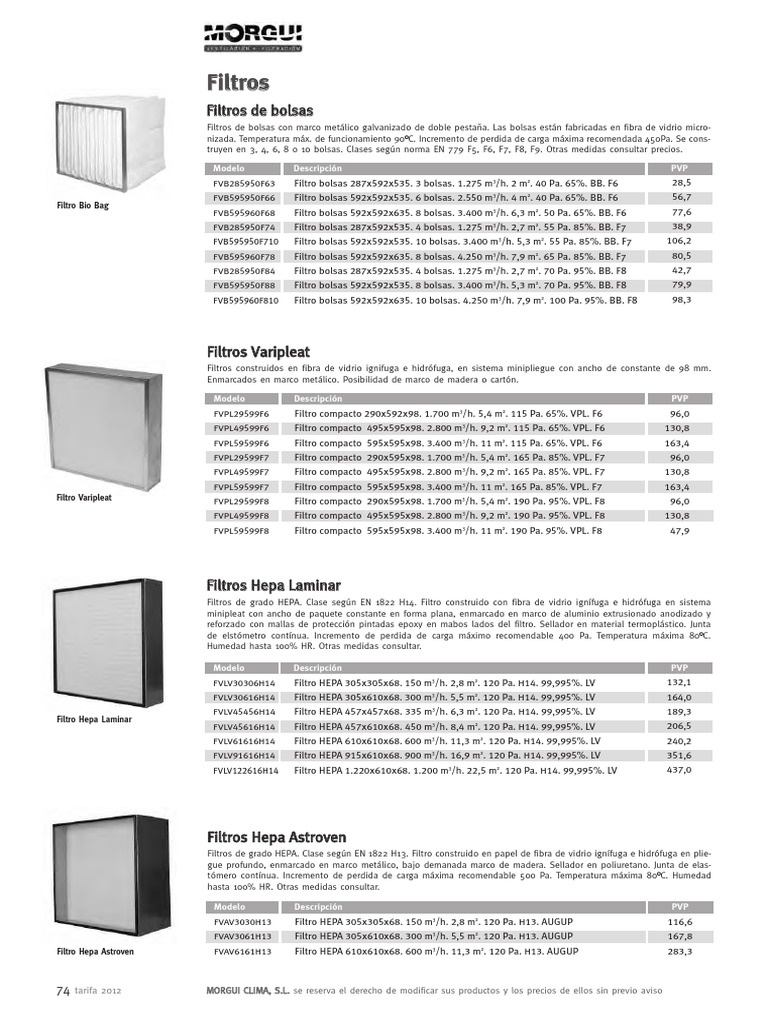 Filtros Compactos y HEPA Venfilter 2012 | PDF | Procesos industriales ...