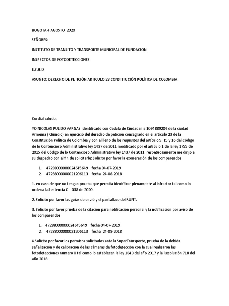 Derecho de Peticion Sentencia C-038 | PDF | Debido al proceso