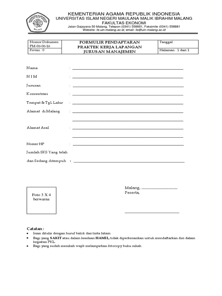 Form-Pendaftaran-PKL MANAJEMEN | PDF