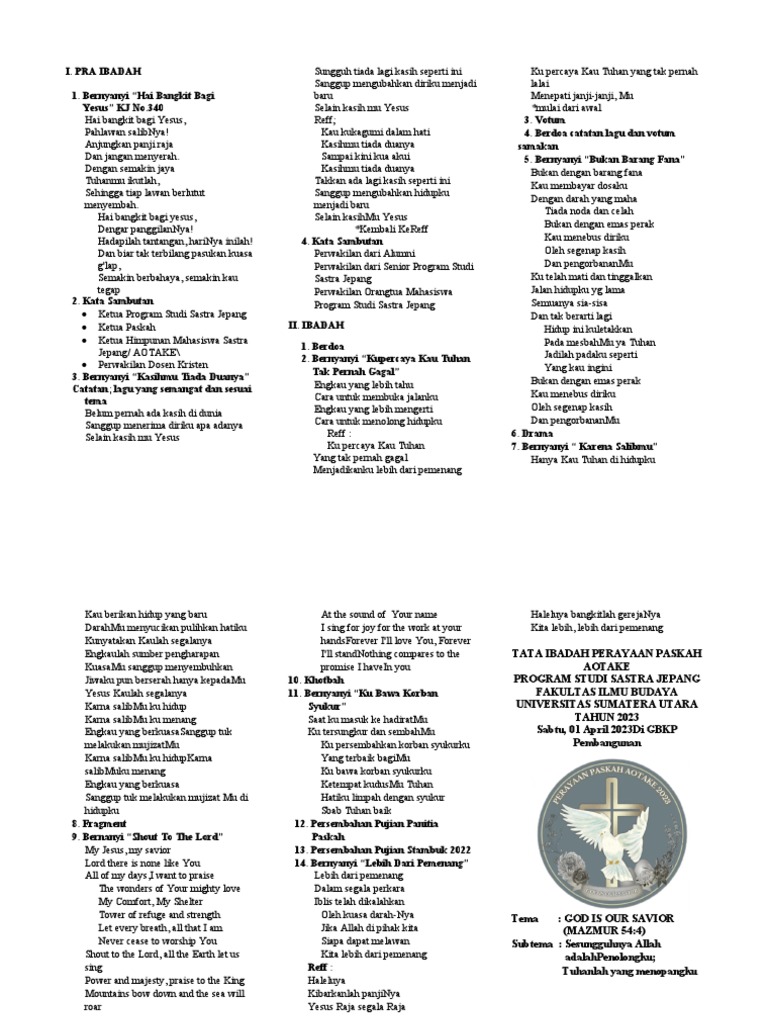 Tata Ibadah Paskah 2023 Aotake | PDF