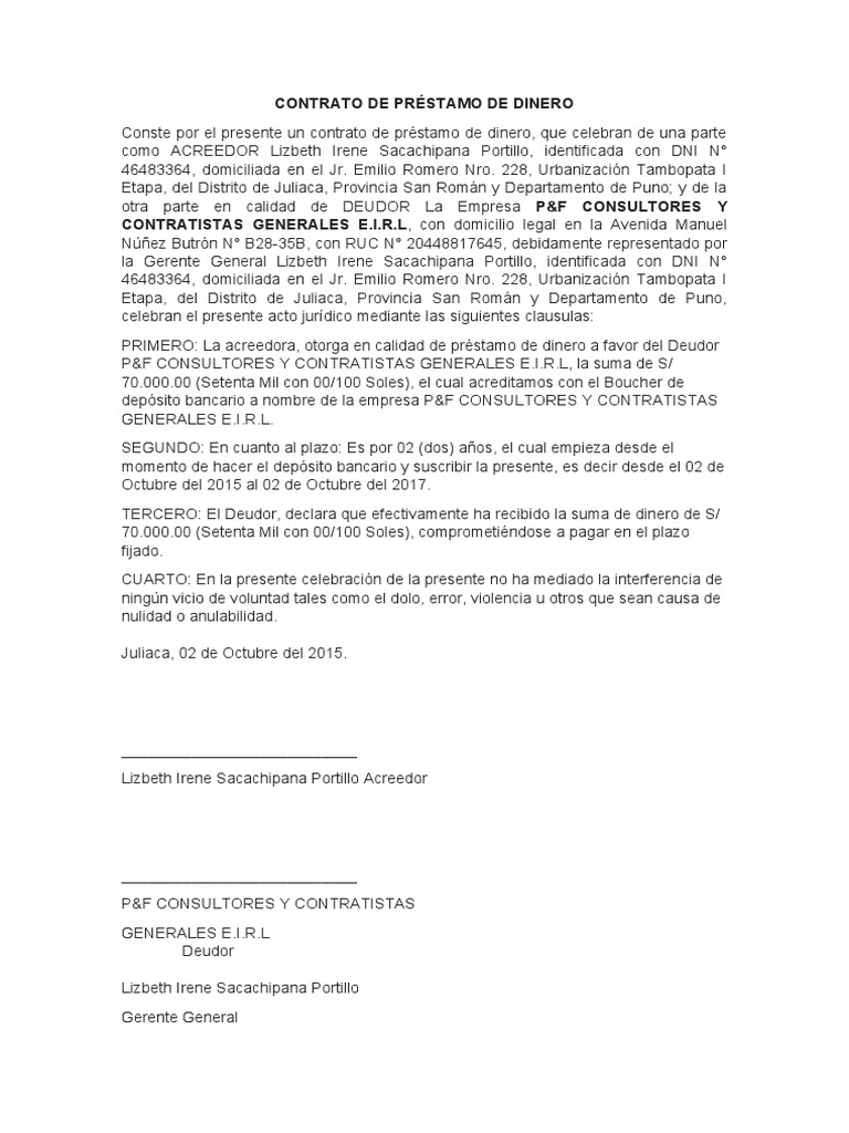 Contrato de Préstamo de Dinero | PDF