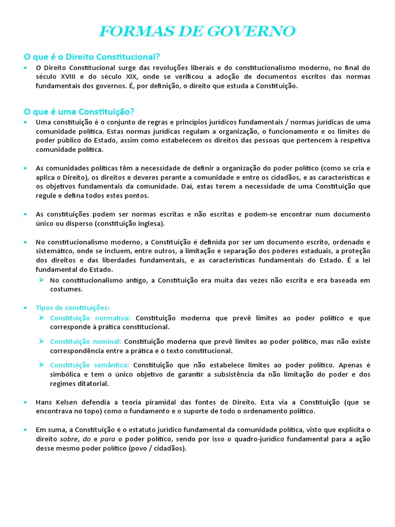 Tipos de Formas de Governo e Constituição | PDF | Constituição | Democracia