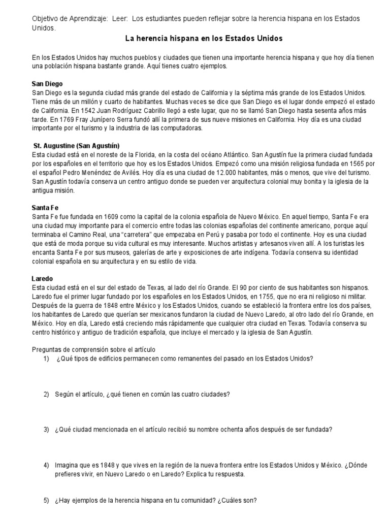 Leer - La Herencia Hispana en Los Estados Unidos | PDF | San Diego | México