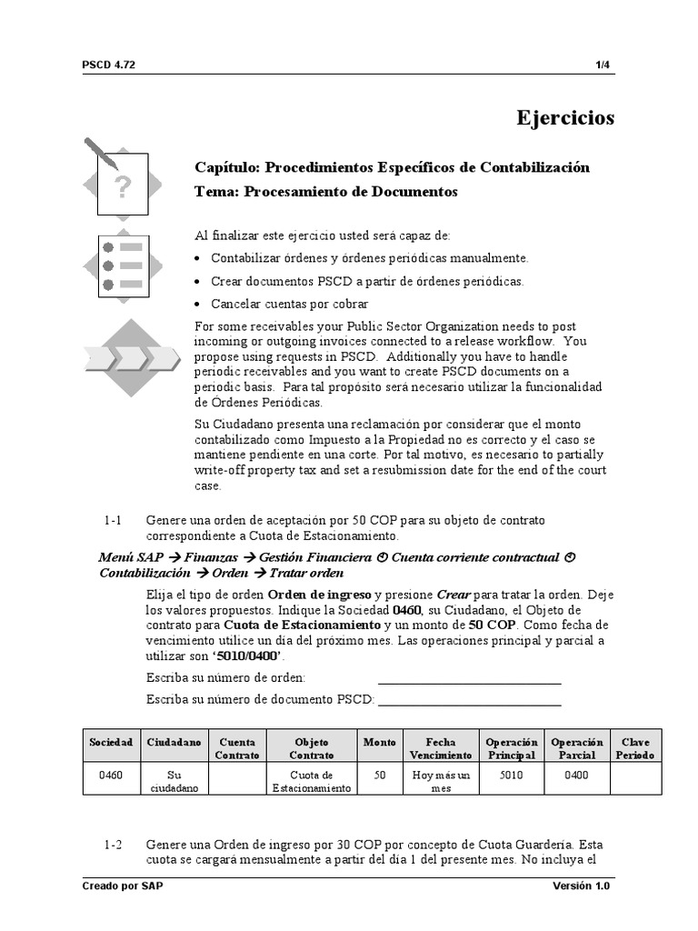Ejercicios de Contabilización PSCD 4.72 | PDF