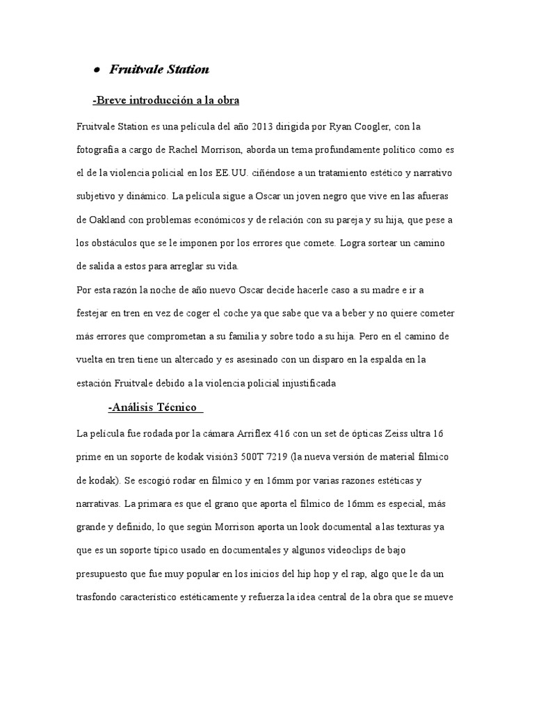 Fruitvale Station Breve Introducción A La Obra PDF Color Ligero