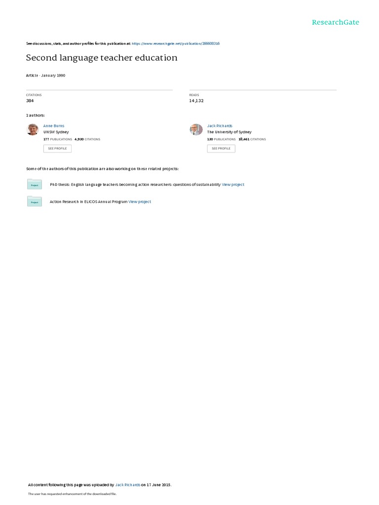 Second Language Teacher Education Pdf Teachers Teacher Education