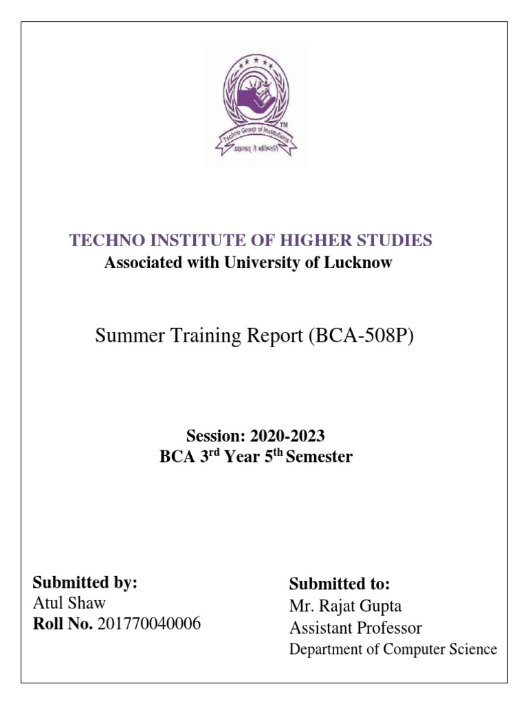 BCA Summer Training Report 2020-2023 | PDF | Computers