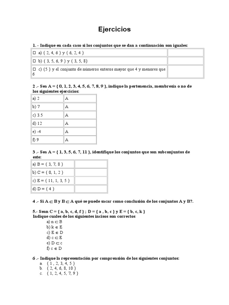 Ejercicios de Conjuntos para Primaria | PDF | Matemáticas | Conceptos ...