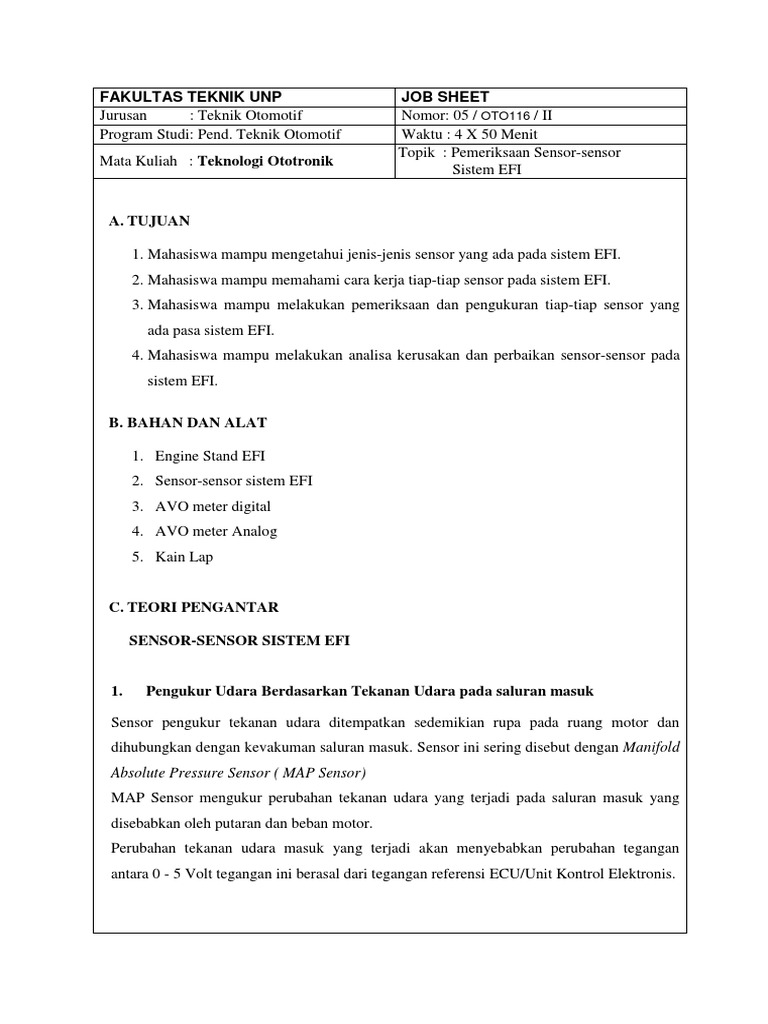 Job Sheet 5 Pemeriksaan SensorSensor Sistem EFI Edit PDF