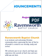 Ravensworth Baptist Church Announcements, August 28, 2011
