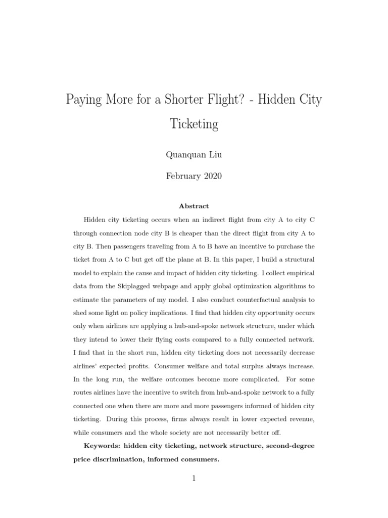 Hidden City Ticketing Draft PDF Aviation Civil Aviation