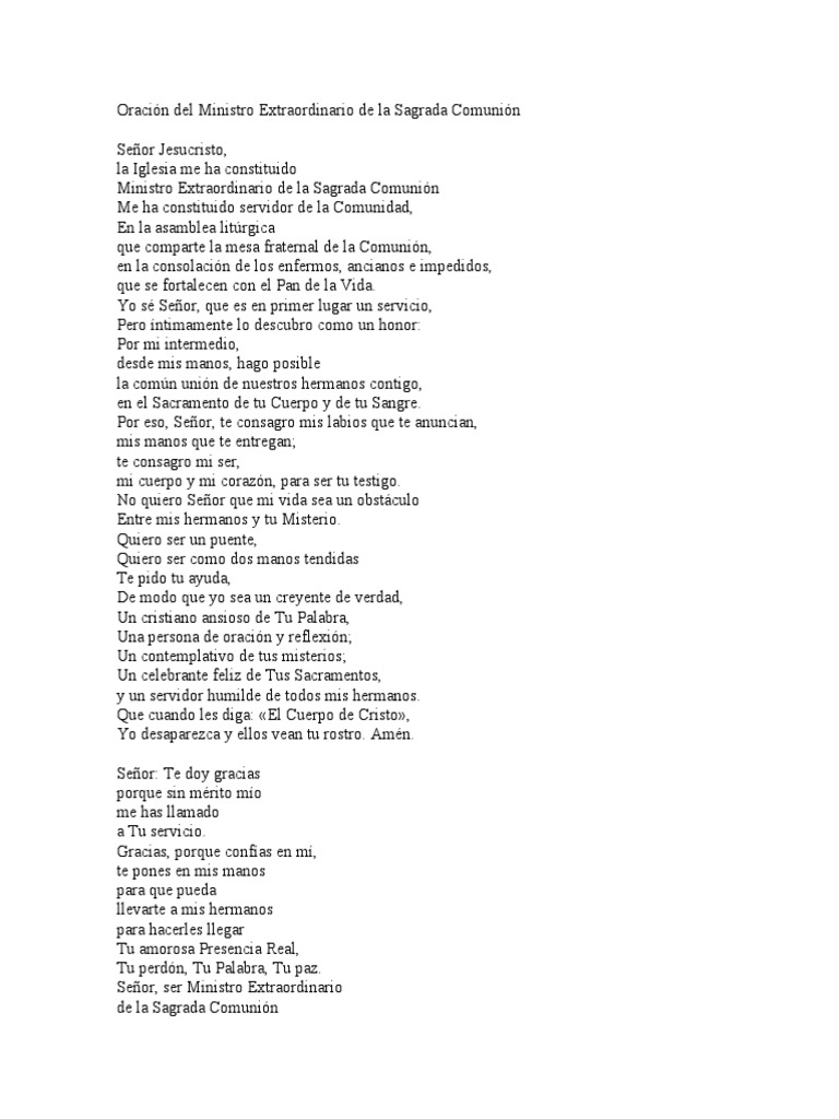 Oración Del Ministro Extraordinario de La Comunión Descargar gratis