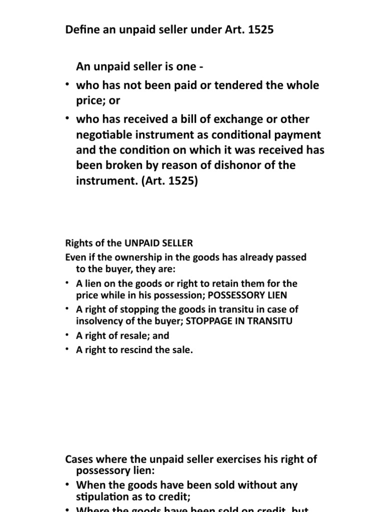 Lecture Notes 3 Unpaid Seller To Consumer S Act PDF Implied
