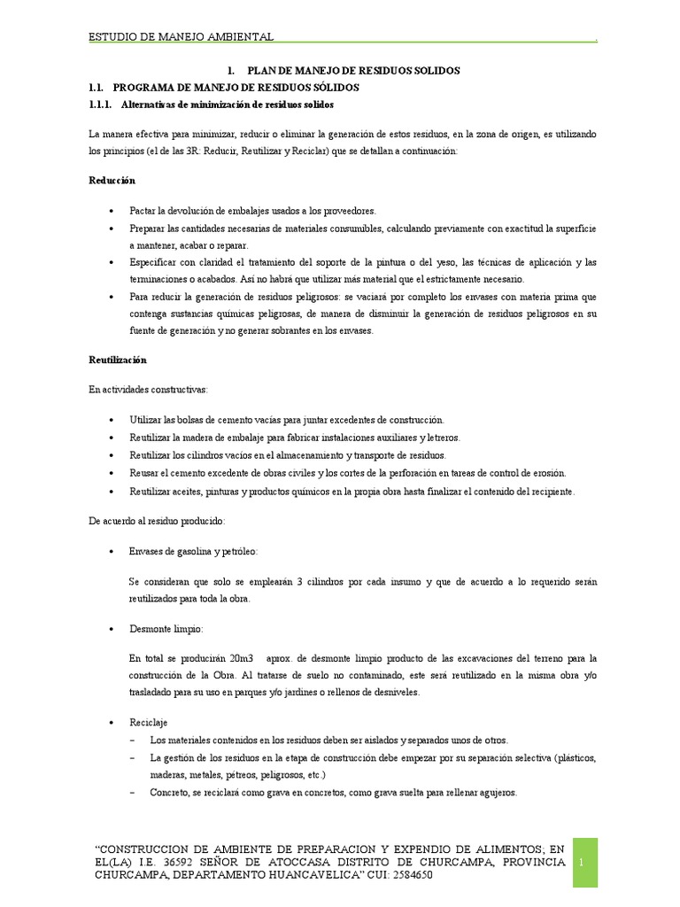 Plan de Manejo de RRSS Atoccasa FINAL | Descargar gratis PDF | Residuos ...